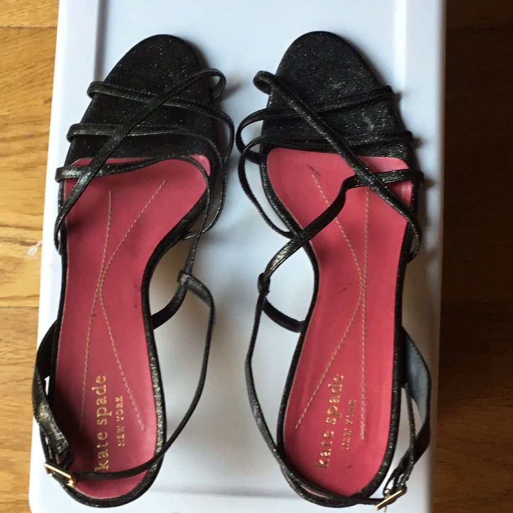 Kate Spade Black patent strapped sandal & dust bag
